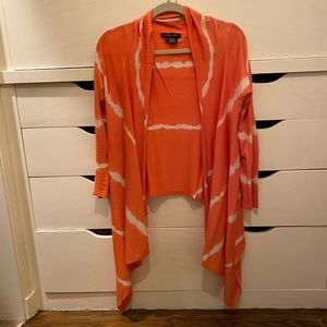Etcetera coral and white tie dyed cardigan